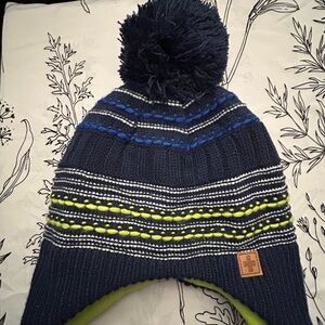 Navy and Lime Swiss Tech Kids Pom-Pom Beanie